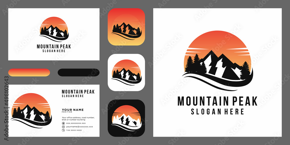 vintage mountain logo and illustration with business card template