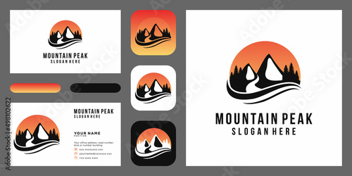 vintage mountain logo and illustration with business card template