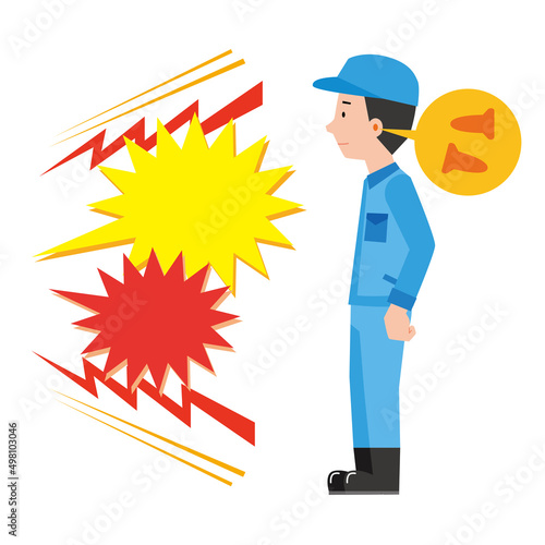 耳栓を着用する作業員