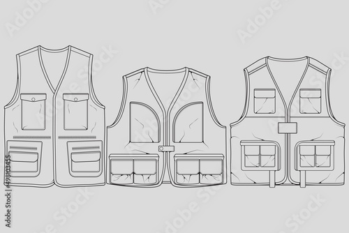 Set of chest vest bag outline drawing vector, chest vest bag in a sketch style, trainers template outline, vector Illustration.
