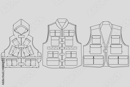 Set of chest vest bag outline drawing vector, chest vest bag in a sketch style, trainers template outline, vector Illustration.
