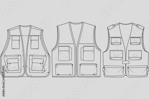 Set of chest vest bag outline drawing vector, chest vest bag in a sketch style, trainers template outline, vector Illustration.
 photo