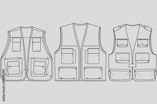 Set of chest vest bag outline drawing vector, chest vest bag in a sketch style, trainers template outline, vector Illustration.
