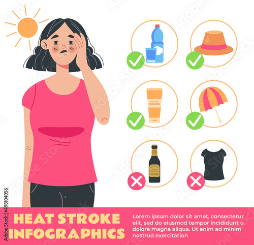 Heat stroke prevention infographic concept. Vector flat graphic design cartoon illustration