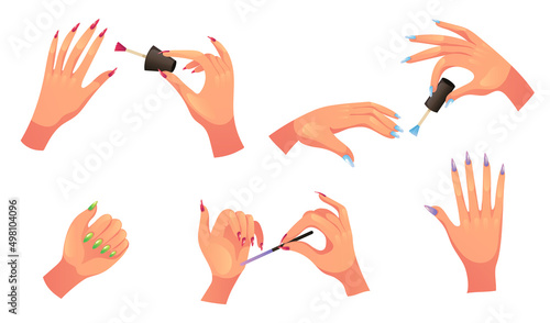 Manicure hands design element concept set. Vector flat graphic design cartoon illustration