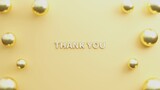 White and gold text thank you with shadow effect in gold background. 3d text illustration rendering.