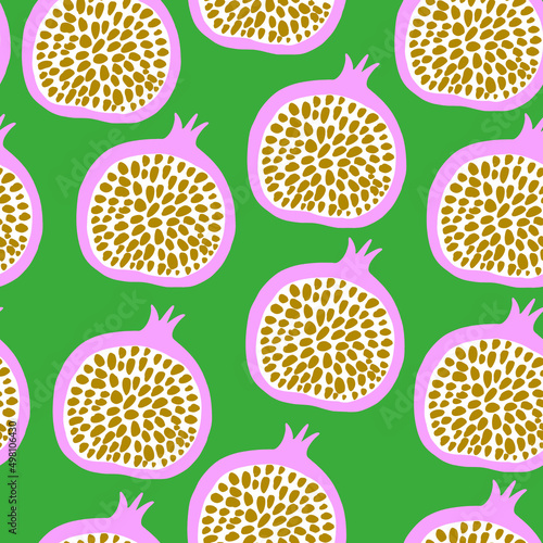 Seamless pomegranate pattern in minimal style. Hight detailed fruit background. Vector illustration
