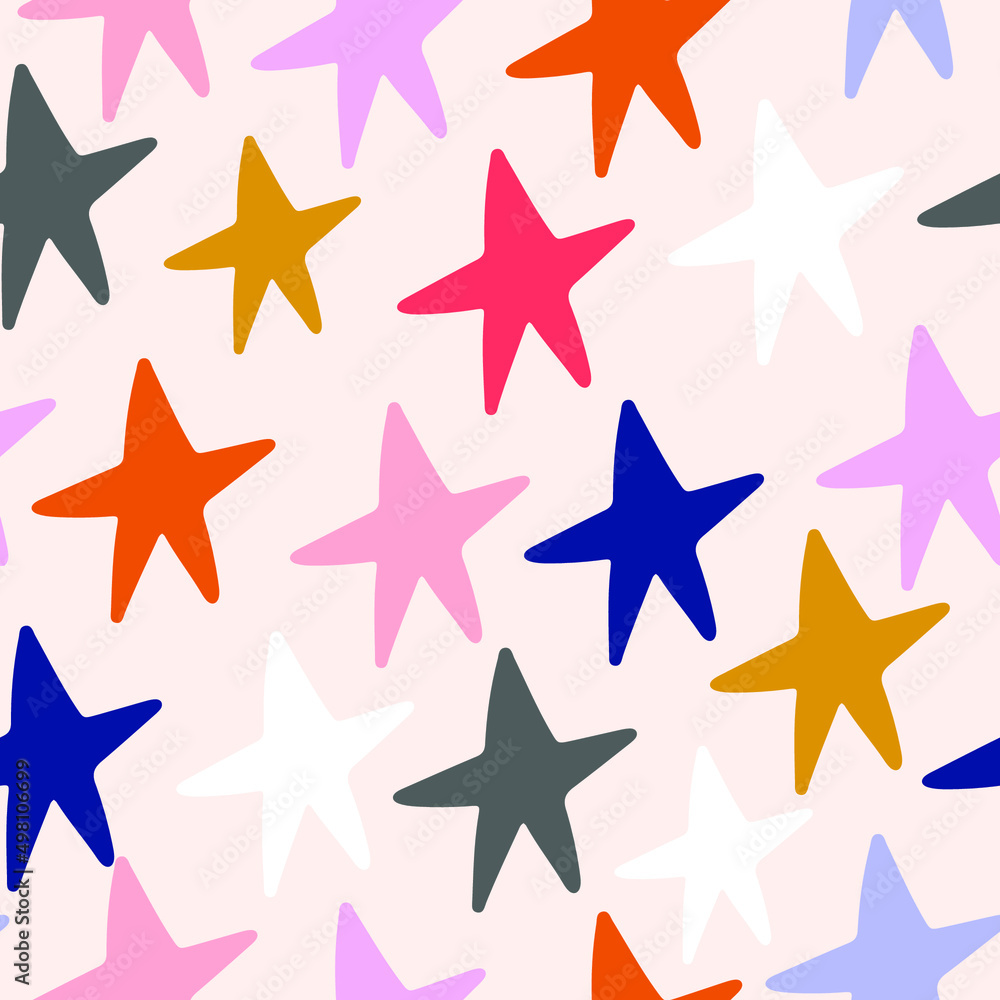 Obraz premium Seamless abstract pattern with colourful stars. Creative texture for fabric, wrapping, textile, wallpaper, apparel. Vector illustration