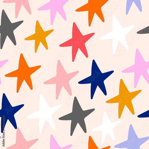 Seamless abstract pattern with colourful stars. Creative  texture for fabric, wrapping, textile, wallpaper, apparel. Vector illustration