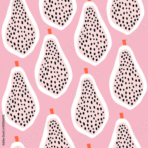 Seamless fruit pattern with creative papaya. Abstract pinksummer fruit background. Great for fabric, textile, apparel. Vector illustration photo