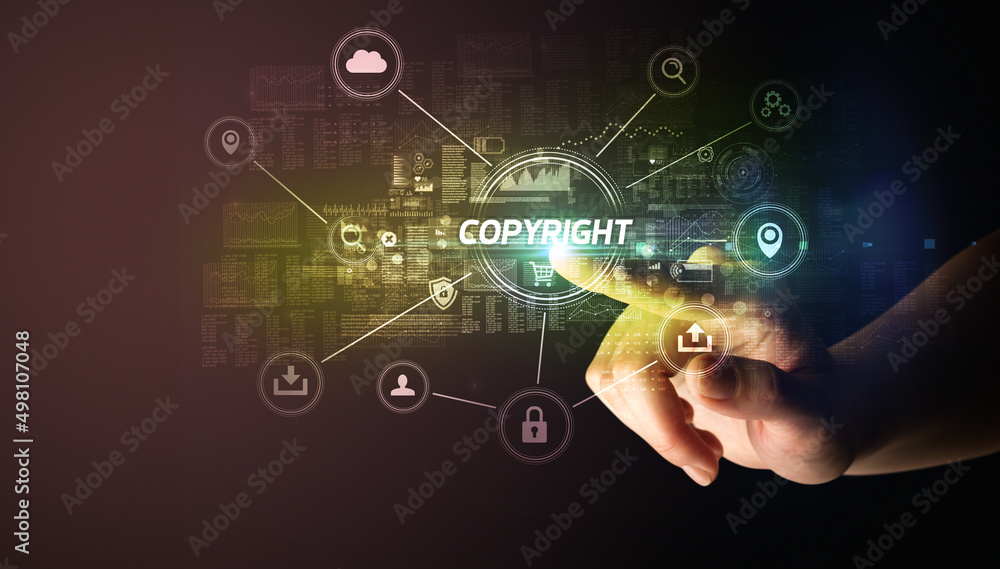 Hand touching cybersecurity button concept Hand touching cybersecurity button concept