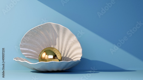 seashell with golden pearl