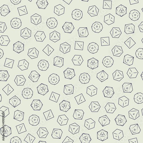 Pattern of D4, D6, D8, D10, D12, and D20 Dice for Board Games, Thin Line Style