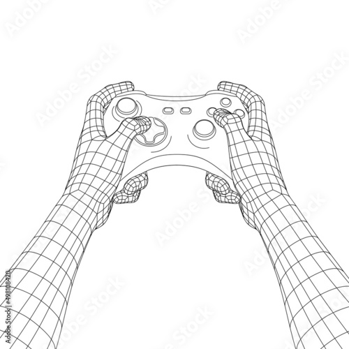 Polygon Mesh or Wireframe Hands Holding Gamepad photo