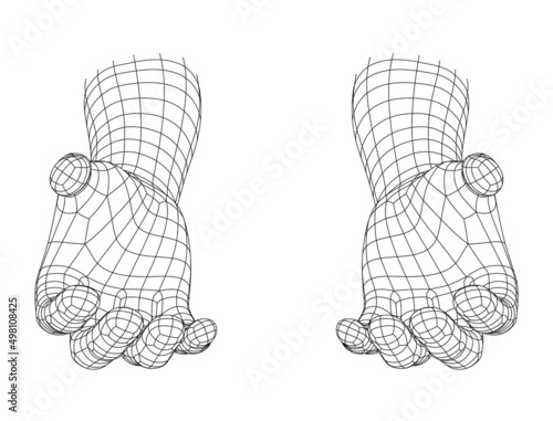 Polygon Mesh or Wireframe Cupped Hands Reaching to Viewer, Charity Concept