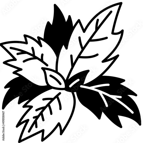 Organic basil herb spice ingredient food raw fragrance solid line icon vector