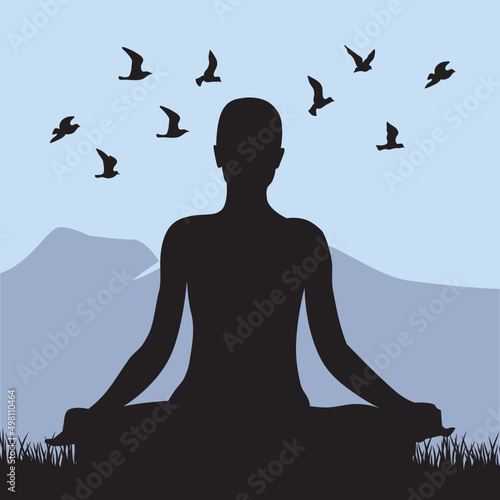 young woman character in yoga pose