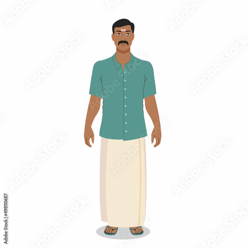 South Indian Man Standing | South Indian Man Character from Tamil Nadu | South Indian man dressed with dhoti Kurt a |
