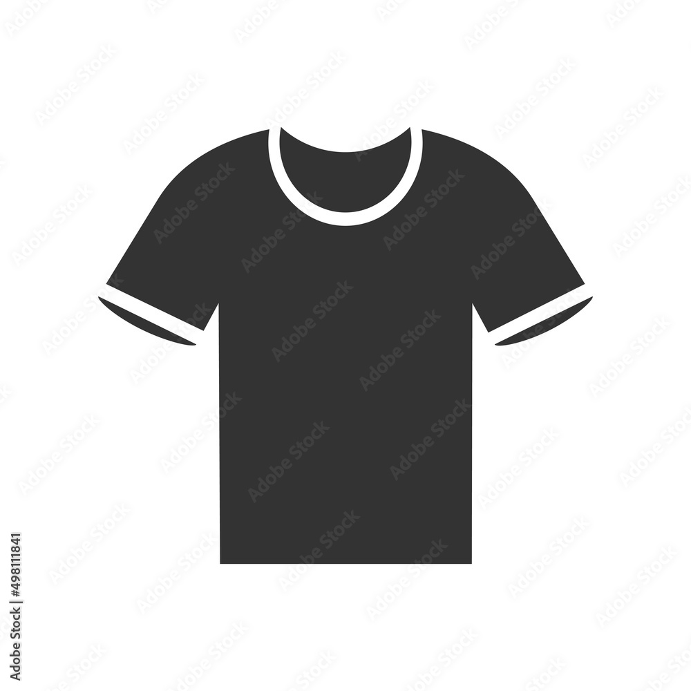 Black silhouette of t-shirt clothing. Fashion and wardrobe. Shopping and sales. Design template. Vector illustration isolated on white background Black silhouette of t-shirt clothing. Fashion and wardrobe. Shopping and sales. Design template. Vector illustration isolated on white background
