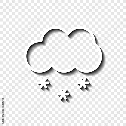 Cloud snow simple icon. Flat desing. White with shadow on transparent grid.ai