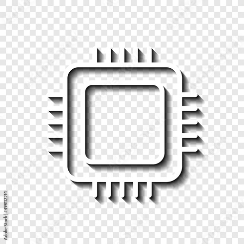 CPU simple icon vector. Flat desing. White with shadow on transparent grid.ai