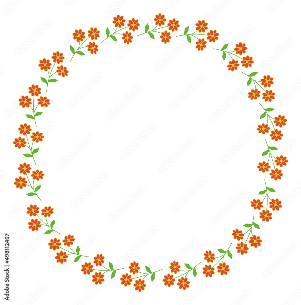Flowers round frame. Vector illustration in cartoon style