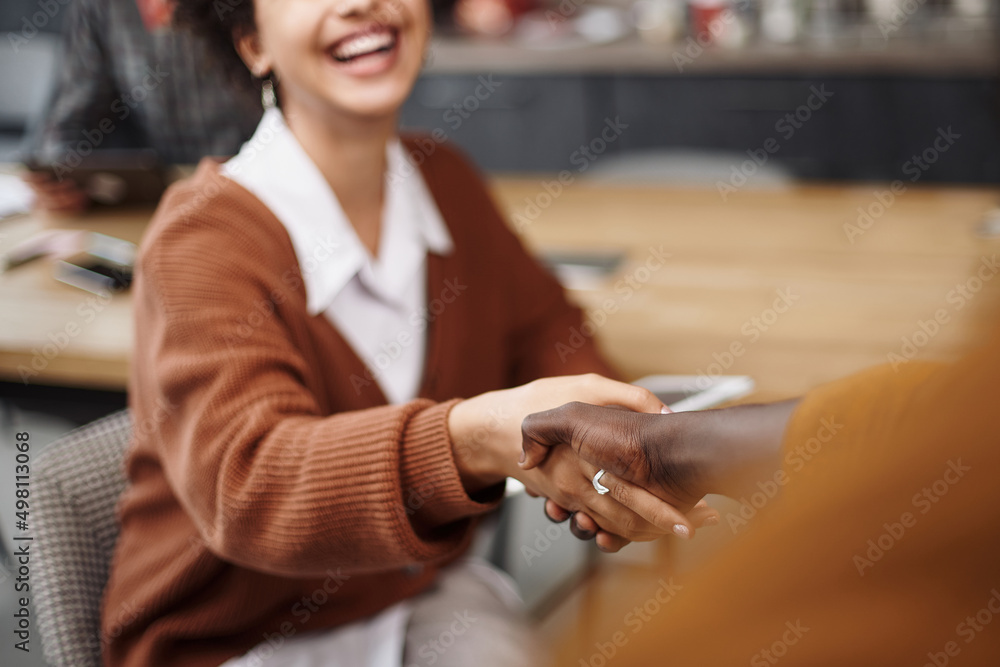 Fototapeta premium young business people shaking hands. close up.