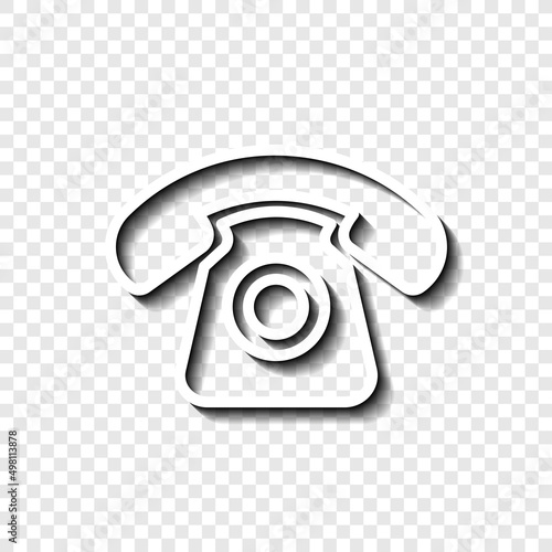 Old, retro phone simple icon. Flat desing. White with shadow on transparent grid.ai