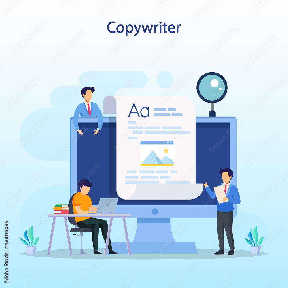 Copywriter web banner or landing page set. Idea of writing texts Flat  vector 