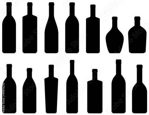 wine beer vodka alcohol bottles silhouette set