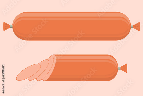 pink boiled sausage sliced ​​delicious vector illustration