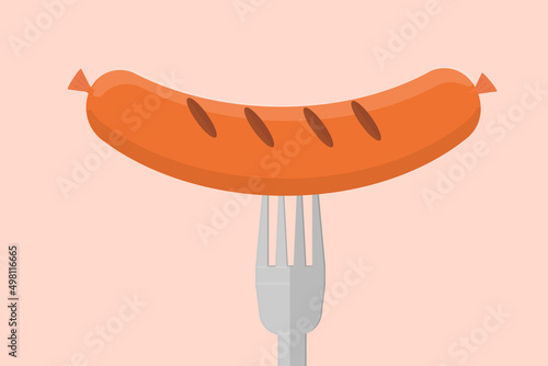 big grilled sausage on a fork fried delicious