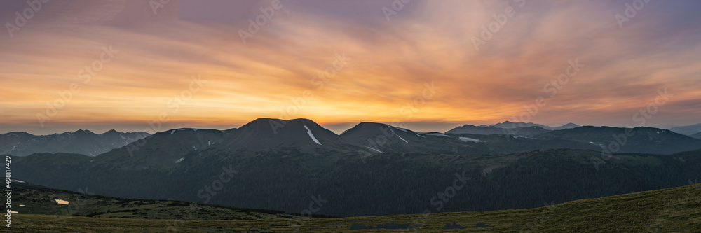 Panorama of Rocky Mountains at Sunset