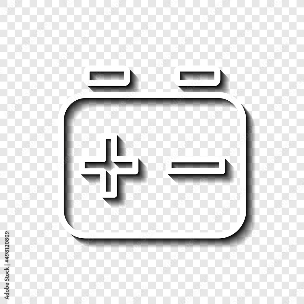Fototapeta premium Battery accumulator simple icon. Flat desing. White with shadow on transparent grid.ai