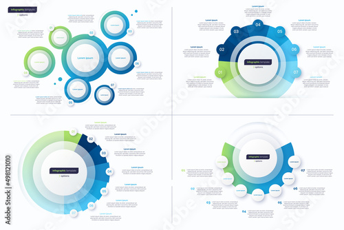 Set of seven option circle infographic design templates. Vector illustration