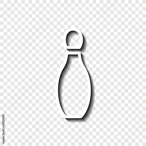 Bowling skittle simple icon. Flat desing. White with shadow on transparent grid.ai