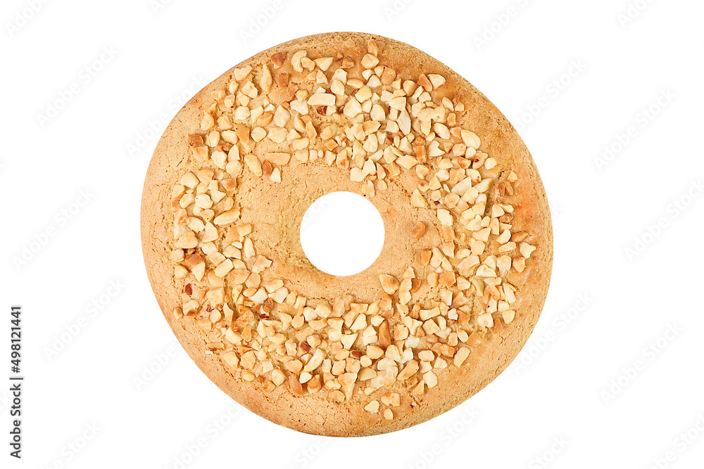Round cookies with nuts on an isolated white background Round cookies with nuts on an isolated white background