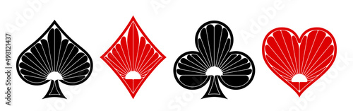 Suit deck of playing cards on white background. Poker and Casino.