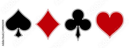Ancient suit deck of playing cards on white background. Poker and Casino.