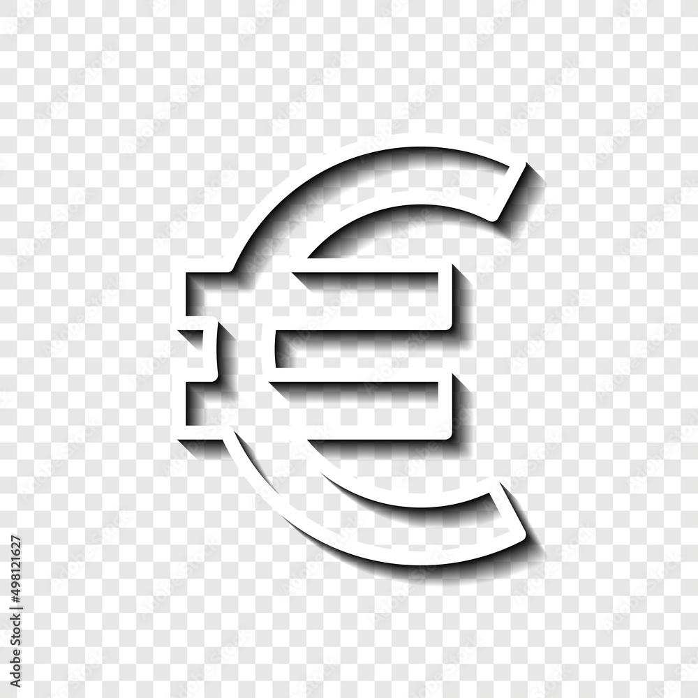 Euro money simple icon. Flat desing. White with shadow on transparent grid.ai Euro money simple icon. Flat desing. White with shadow on transparent grid.ai