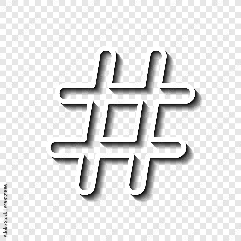 Fototapeta premium Hashtag simple icon vector. Flat desing. White with shadow on transparent grid.ai