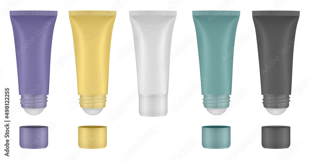 Set of roller ball tubes. Body antiperspirant deodorant rollon, open