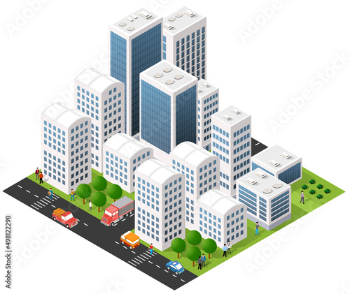 Isometric 3D illustration city urban area with a lot of houses and skyscrapers © AlexZel