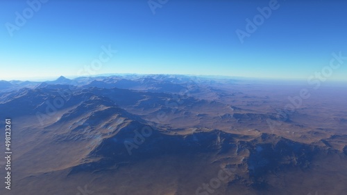 alien planet landscape sci fi spatial background  view from planet surface with spectacular sky  realistic digital illustration  