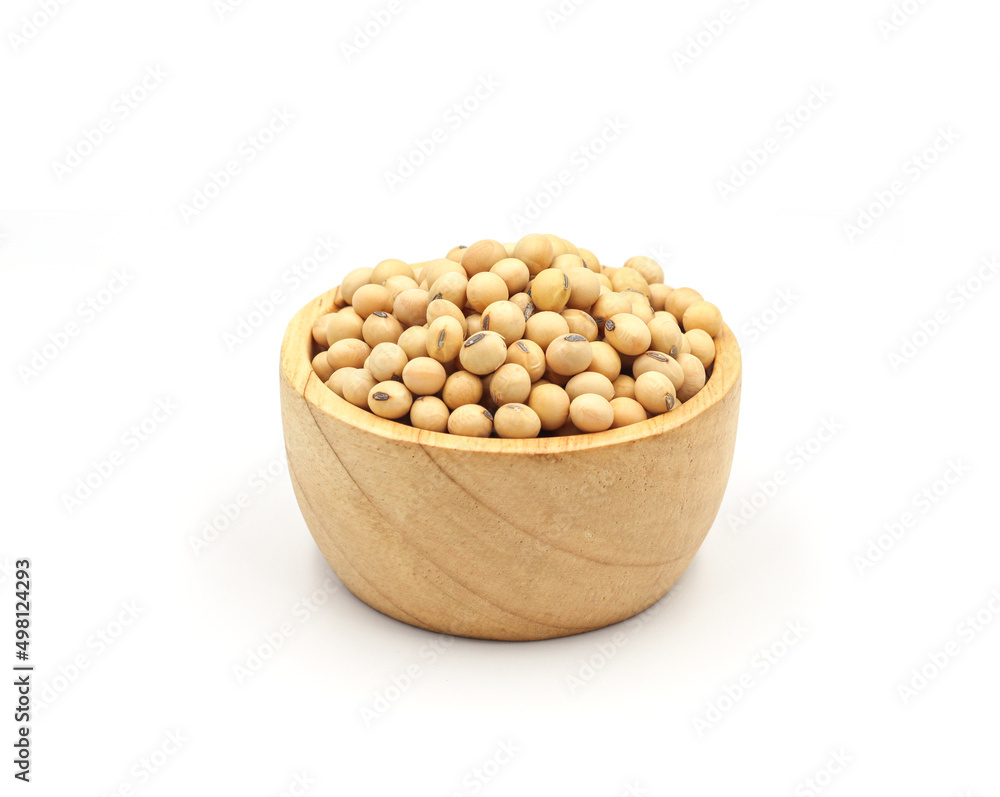 soybean seeds in a wooden bowl isolated on white background soybean seeds in a wooden bowl isolated on white background