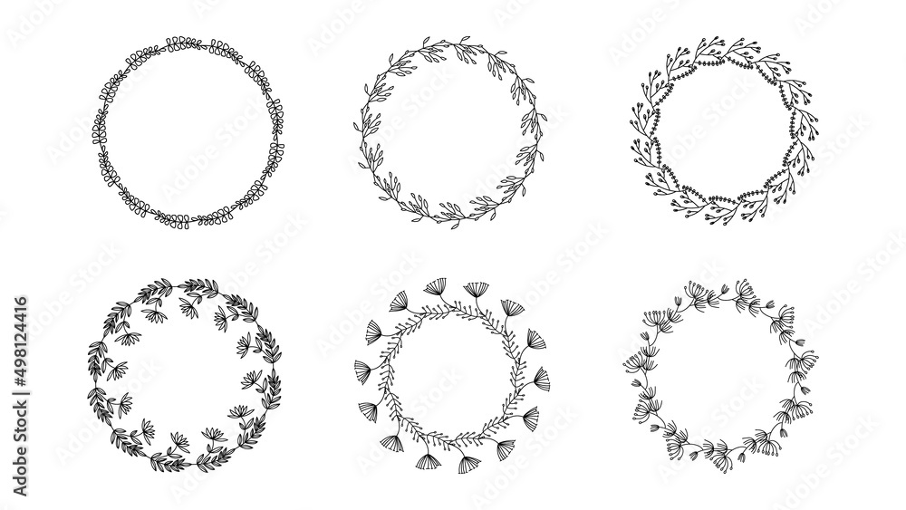 Set floral frames, borders, wreaths Trendy Line drawing, line art style isolated background , Vector illustration EPS 10 Set floral frames, borders, wreaths Trendy Line drawing, line art style isolated background , Vector illustration EPS 10