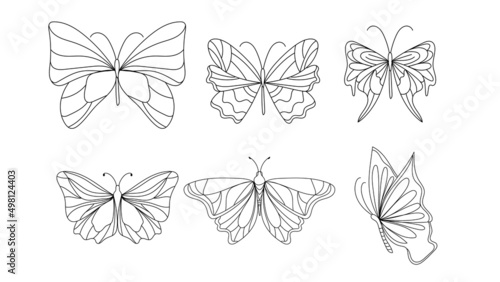 Set of butterflies outlines. Hand drawn illustration converted to vector .isolated on white background ,Vector illustration EPS 10 © NARANAT STUDIO