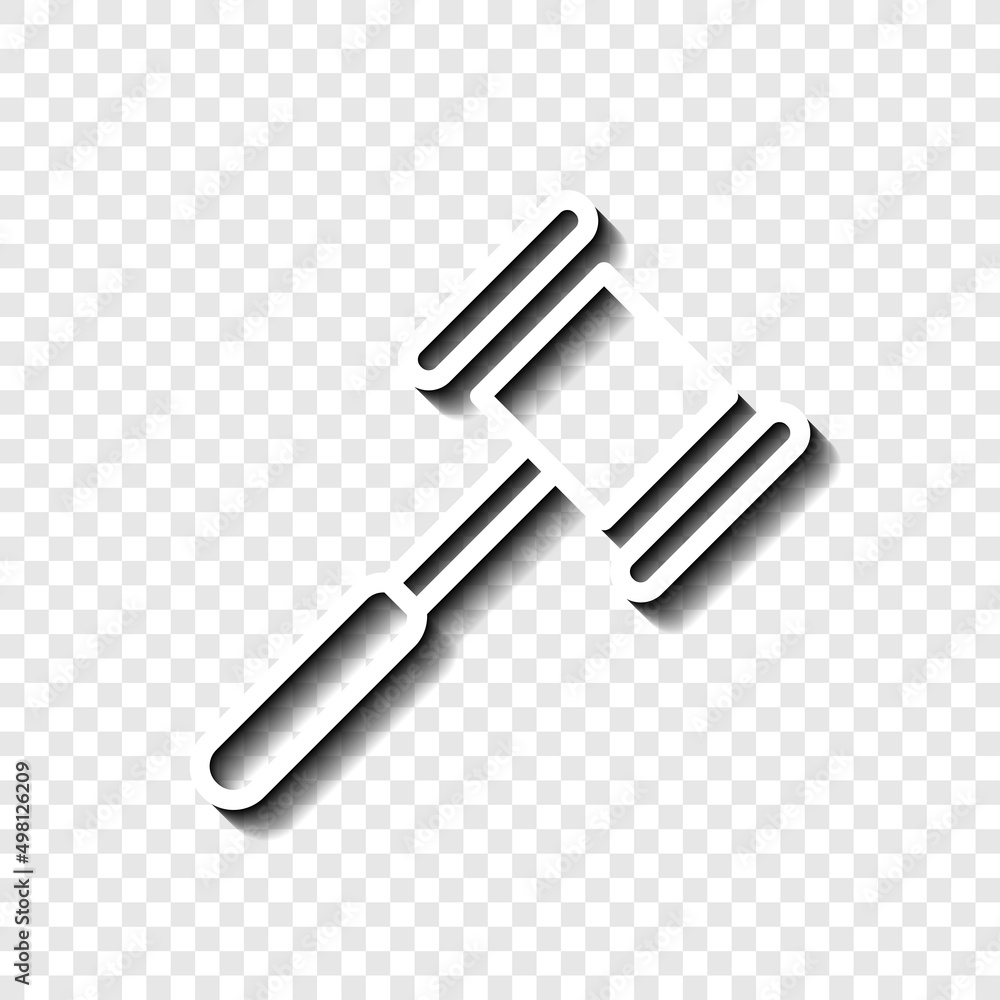 Hammer simple icon. Flat desing. White with shadow on transparent grid.ai Hammer simple icon. Flat desing. White with shadow on transparent grid.ai