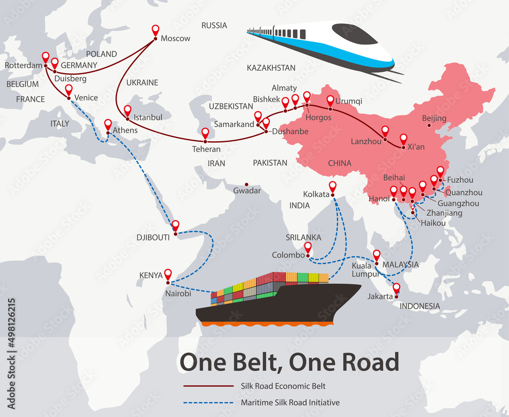 One Belt, One Road, Chinese strategic investment in the 21st century map.