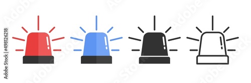 Siren icon set. Ambulance or police red and blue siren icon. Silhouette and outline alarm symbol. Vector illustration